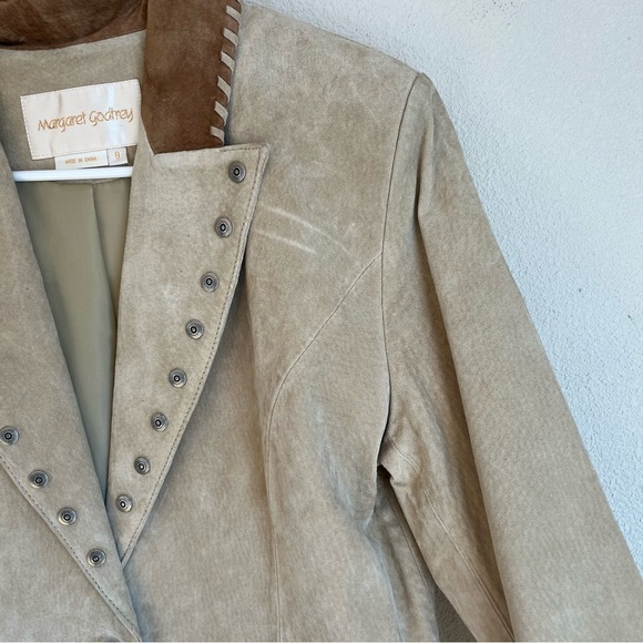 Margaret Godfrey Tan Beige Suede Leather Coat Sz 8 Western Boho - Picture 3 of 16